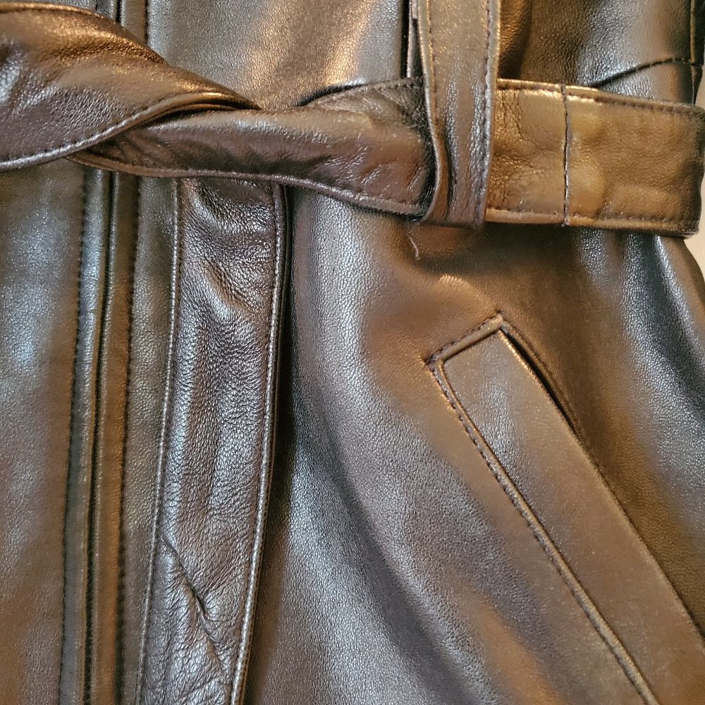 Kasper Black Calf Skin Leather Coat M - Picture 2 of 10